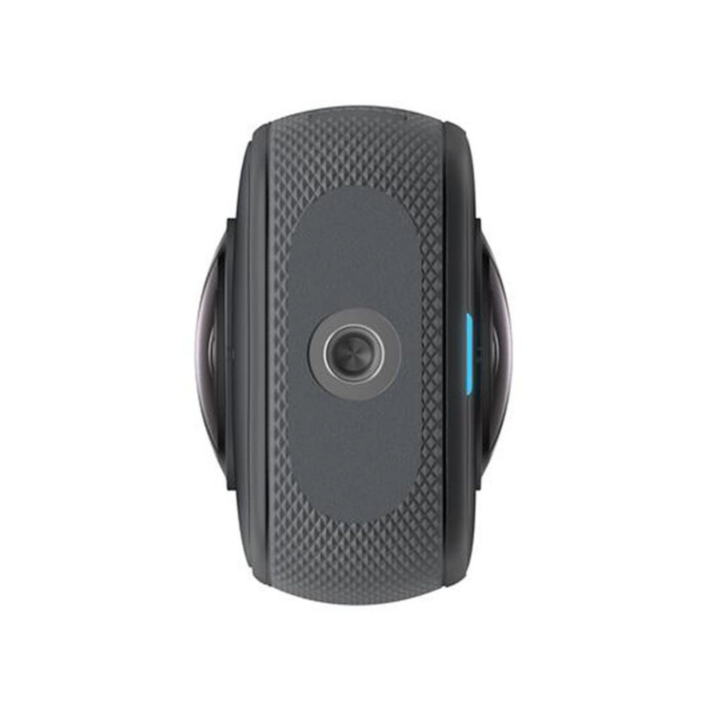Insta360 X3 360 camera lens module view with blue accent light