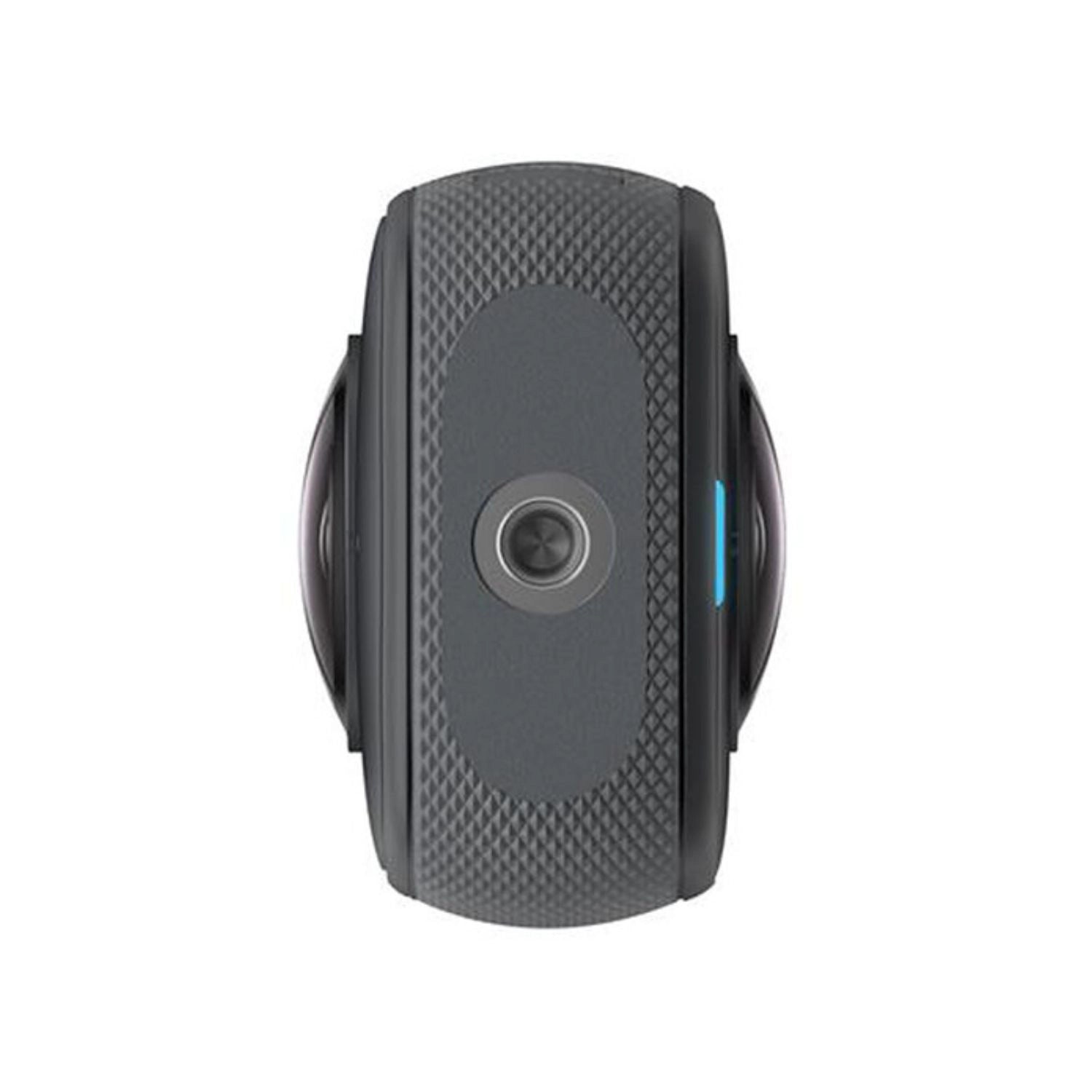 Insta360 X3 360 camera lens module view with blue accent light
