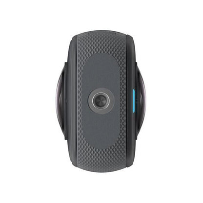 Insta360 X3 360 camera lens module view with blue accent light