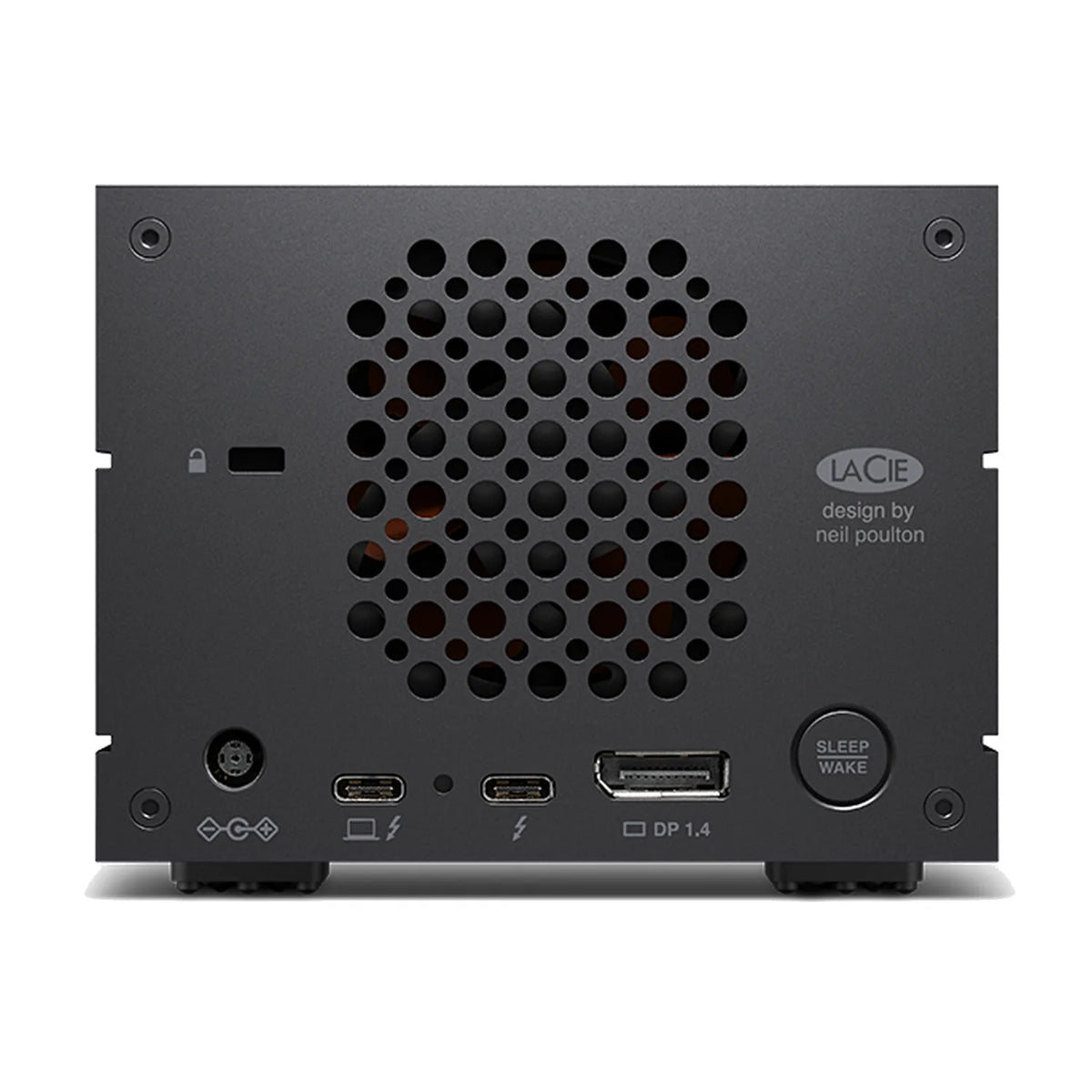 LaCie 2big Dock rear panel with Thunderbolt ports and DisplayPort 1.4