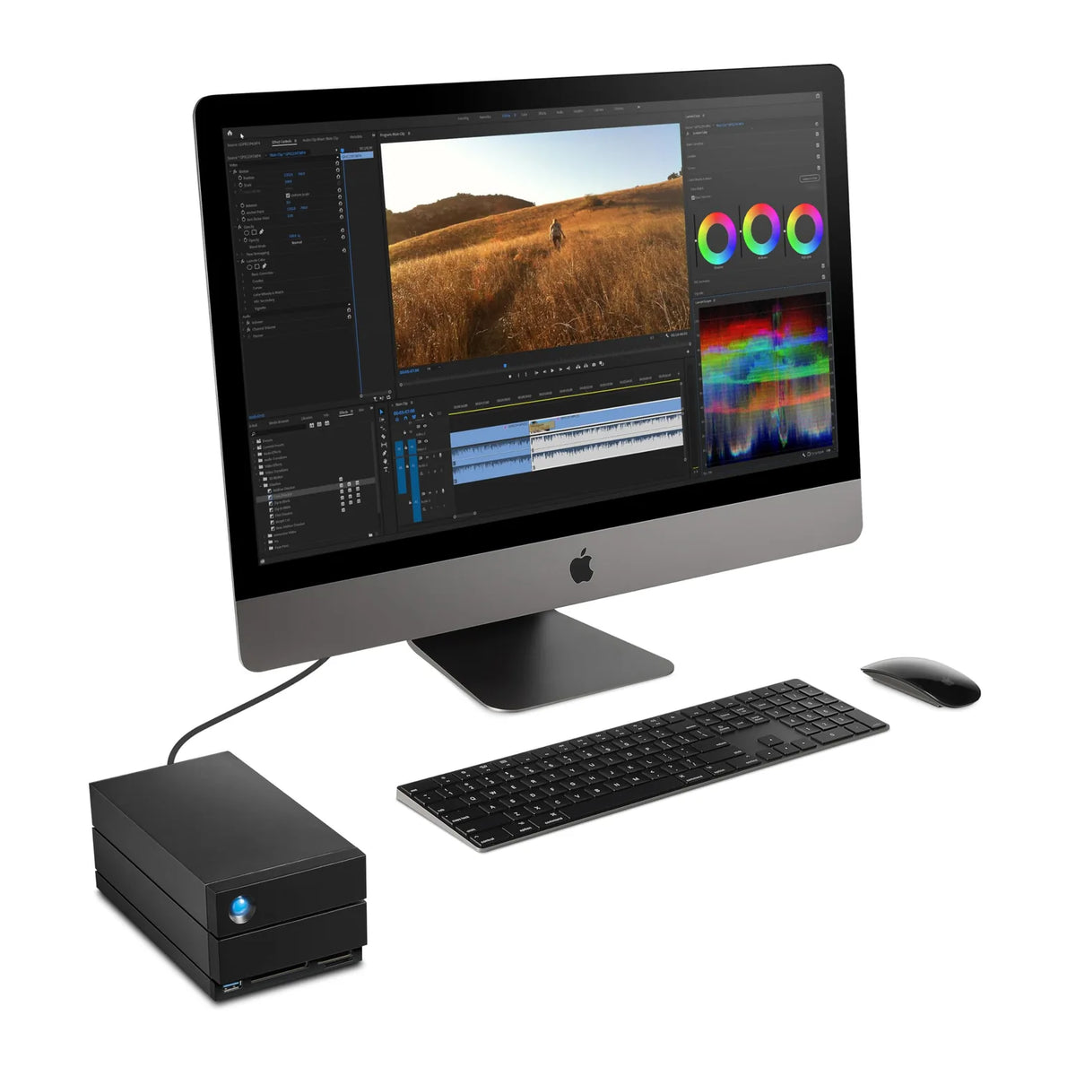 LaCie 2big Dock connected to a desktop editing workstation