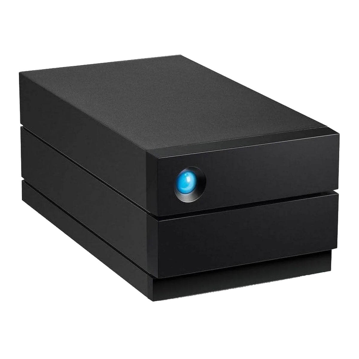 LaCie desktop RAID hard drive, black rectangular box with blue power light on front