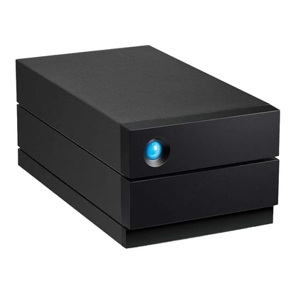 LaCie desktop RAID hard drive, black rectangular box with blue power light on front