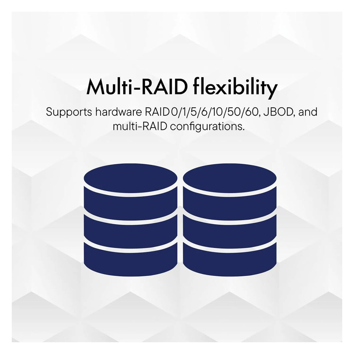 Multi-RAID flexibility icon with four stacked drive symbols