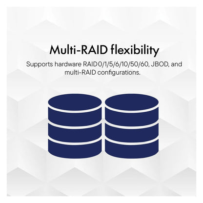 Multi-RAID flexibility icon with four stacked drive symbols
