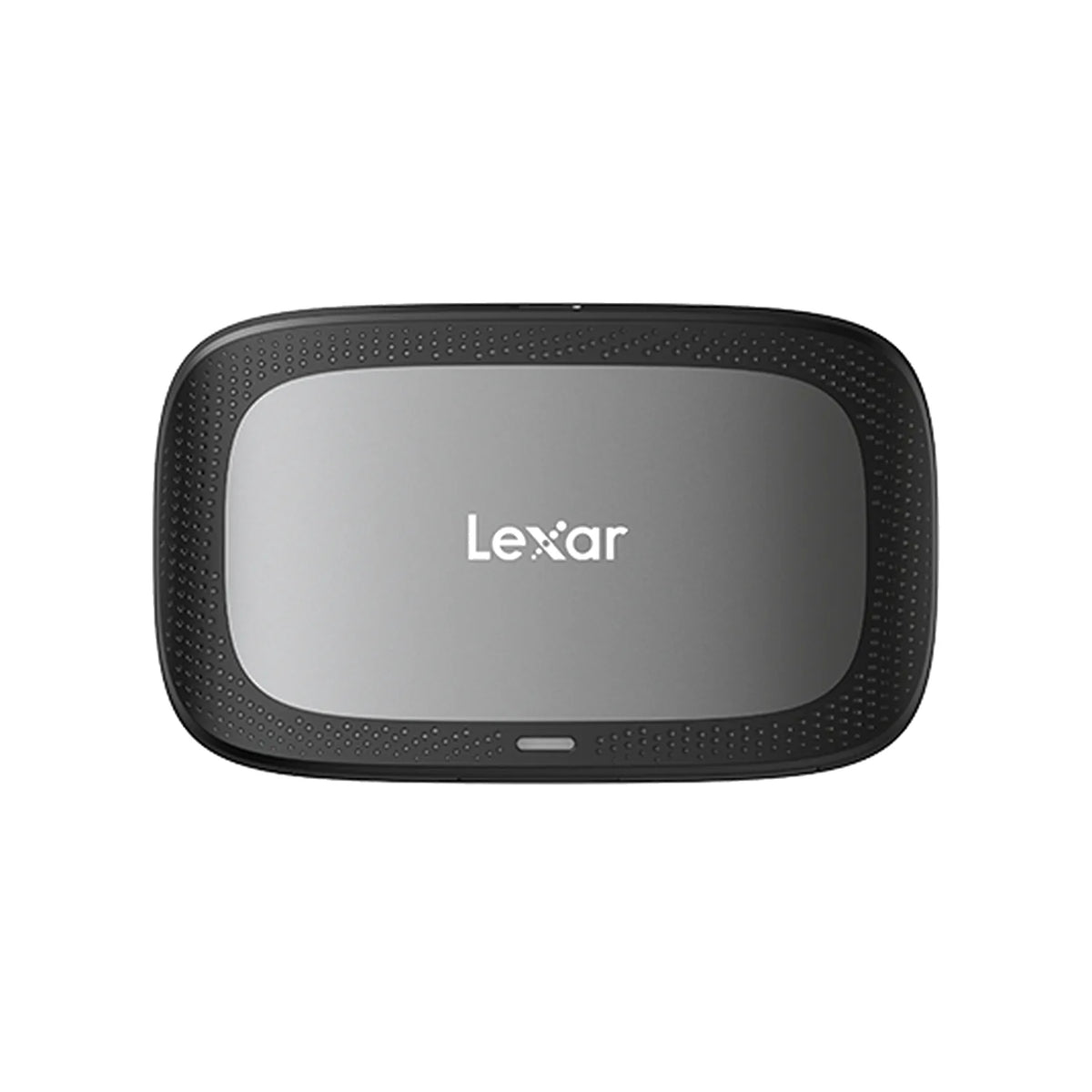 Black card reader with Lexar logo, textured frame, front LED/status window