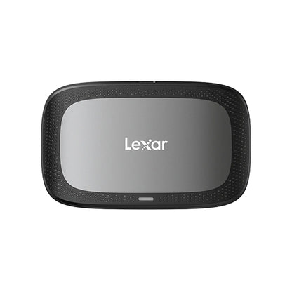 Black card reader with Lexar logo, textured frame, front LED/status window
