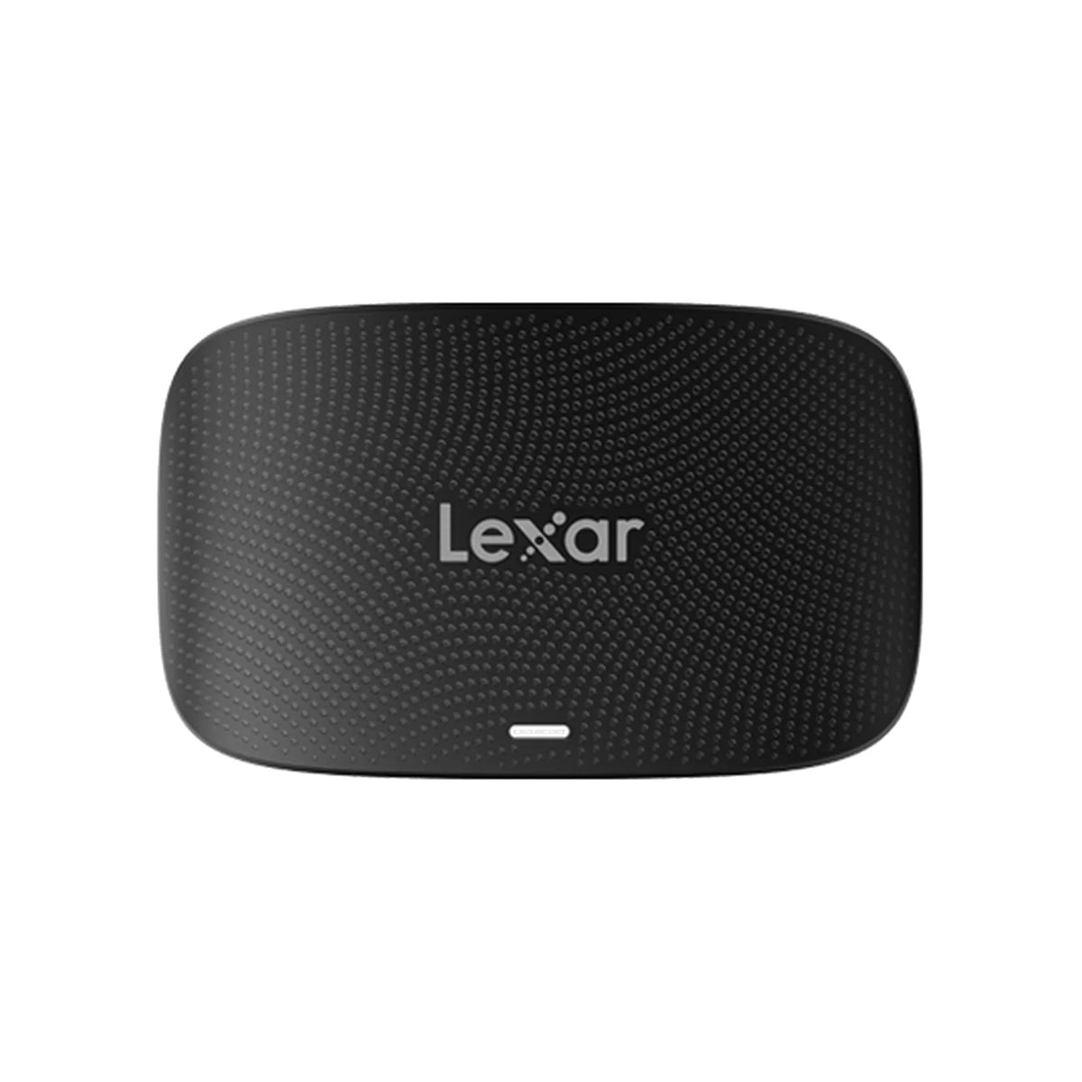 Black Lexar CFexpress Type B and SD card reader with textured top and indicator light