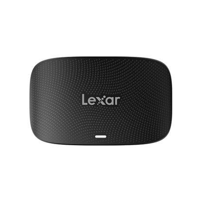 Black Lexar CFexpress Type B and SD card reader with textured top and indicator light