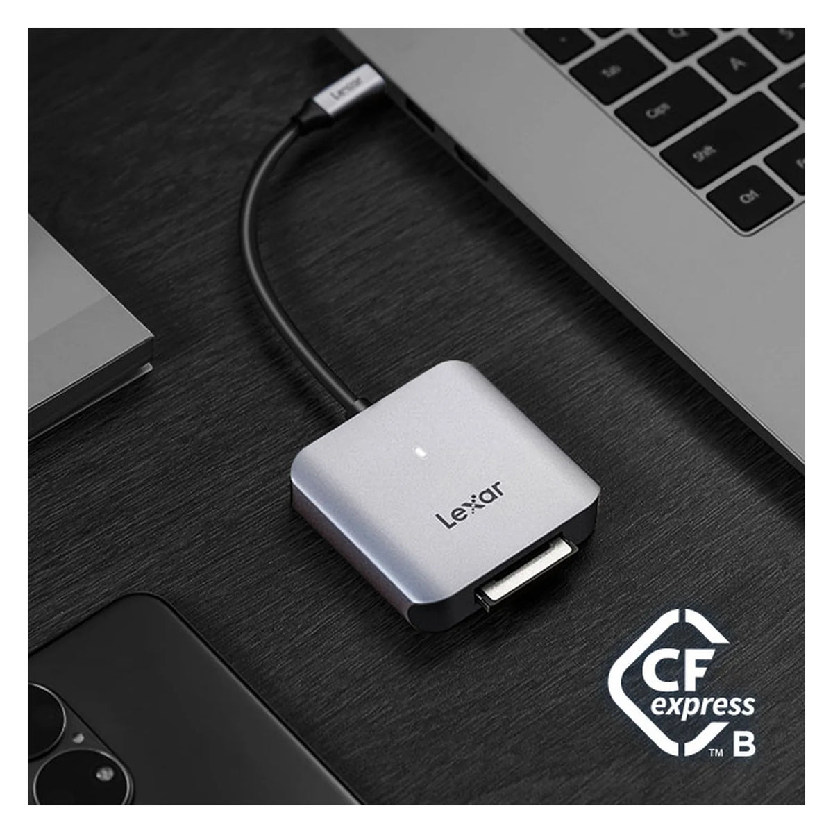 Lexar CFexpress Type B reader with USB-C connector and card slot
