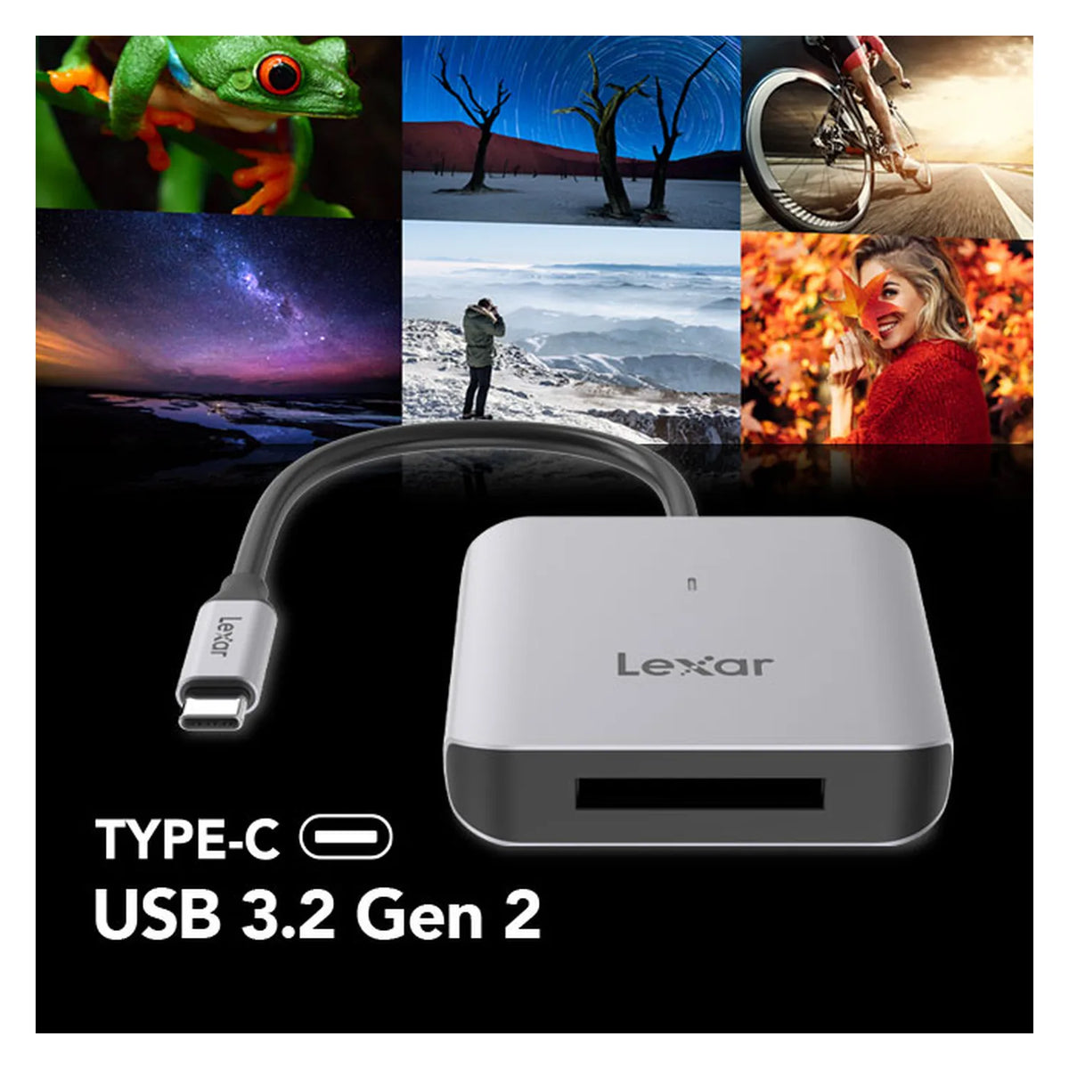 USB-C CFexpress Type B card reader with front slot, silver top and black bottom