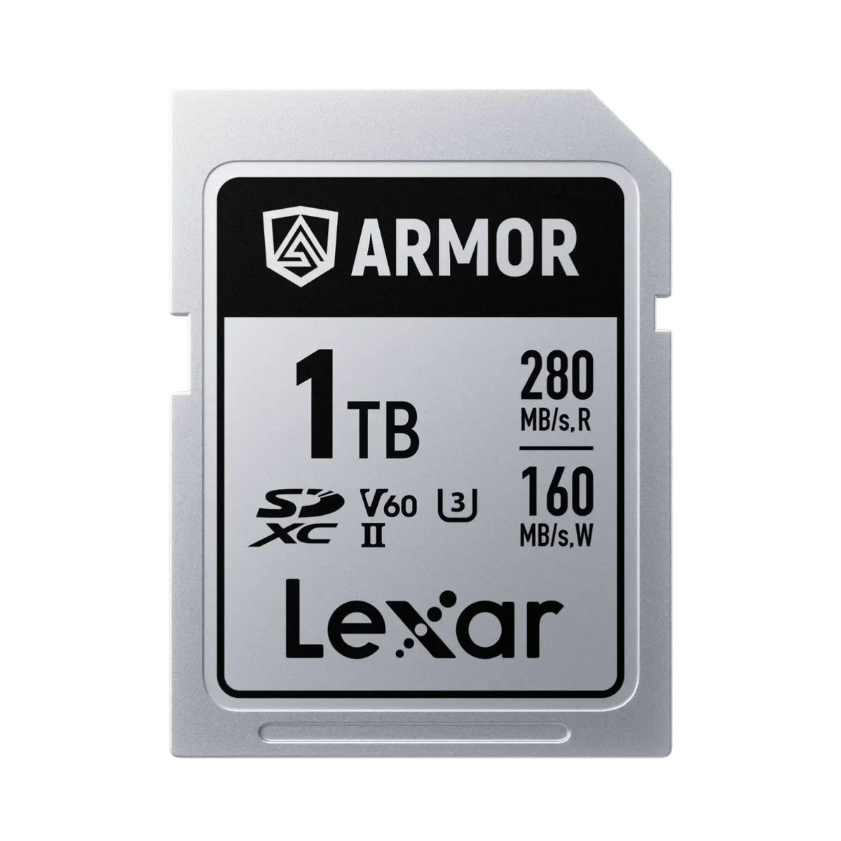 Lexar ARMOR SDXC UHS-II memory card, 1TB, silver-gray with ARMOR logo