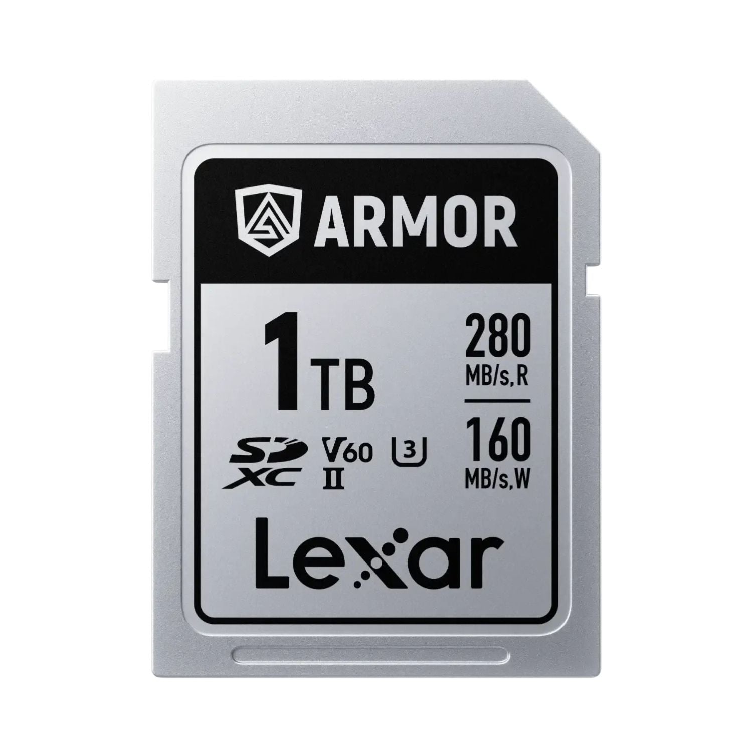 Lexar ARMOR SDXC UHS-II memory card, 1TB, silver-gray with ARMOR logo