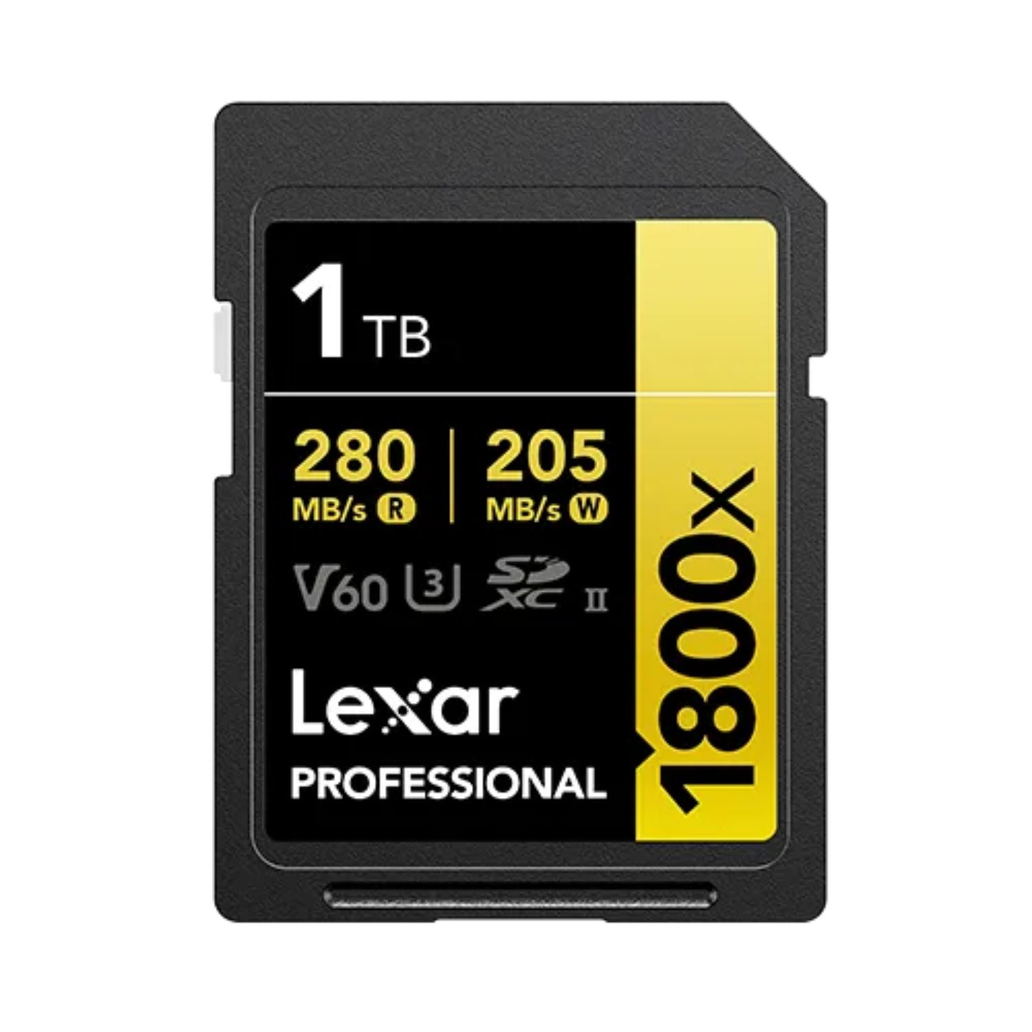 Lexar Professional 1800x SDXC UHS-II memory card, 1TB, black with yellow 1800x label