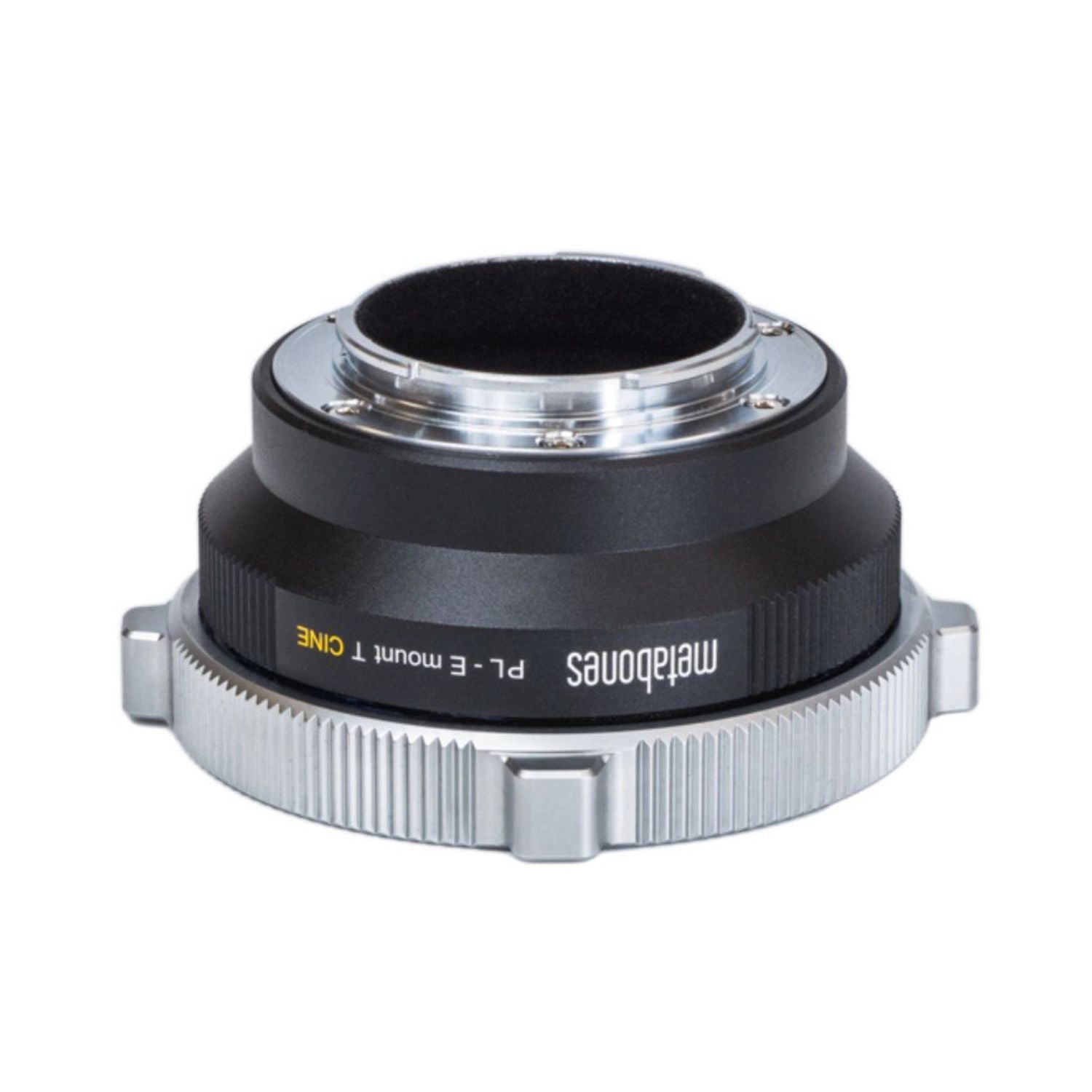 PL-zu-E-Mount Adapter, Rückseite mit Metall-Zahnring und schwarzem Kontaktbereich
