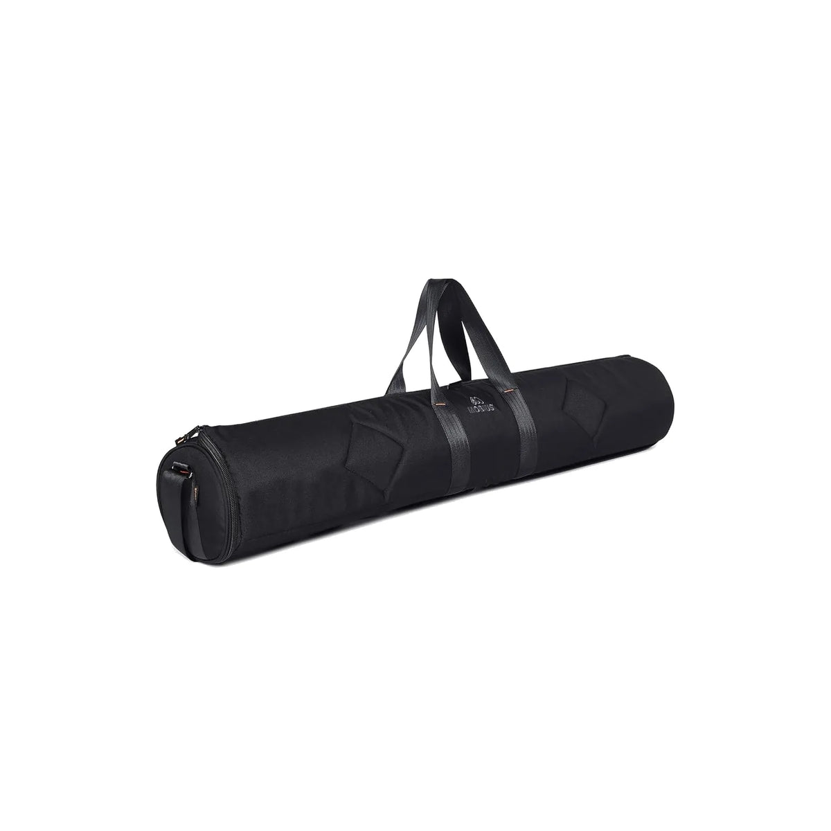 Black cylindrical light stand bag with two top handles and padded carrying strap