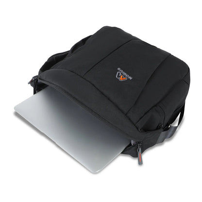 Black sling bag with tablet inside and padded top compartment