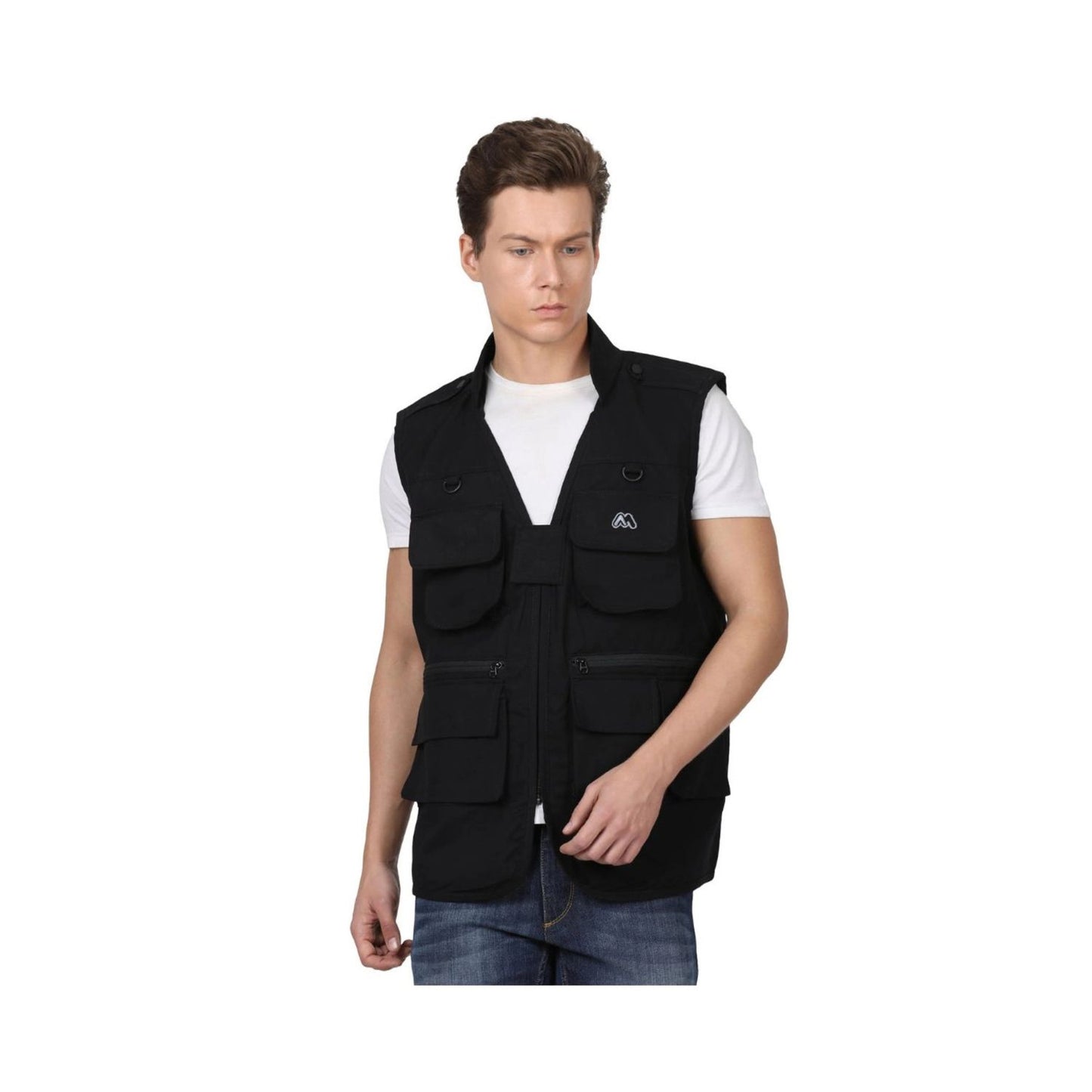 Mobius plain photographer's jacket black, utility front with cargo pockets and snap flaps