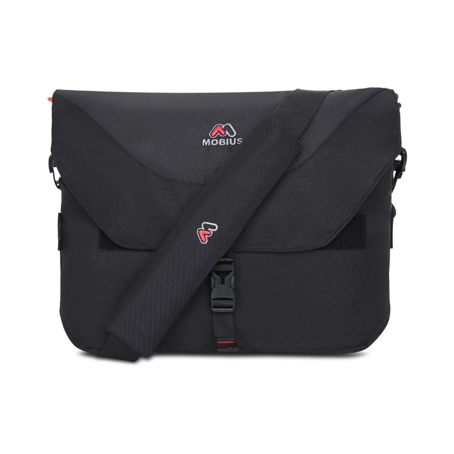 Mobius Zoom DSLR/SLR lens sling bag, black flap front with shoulder strap
