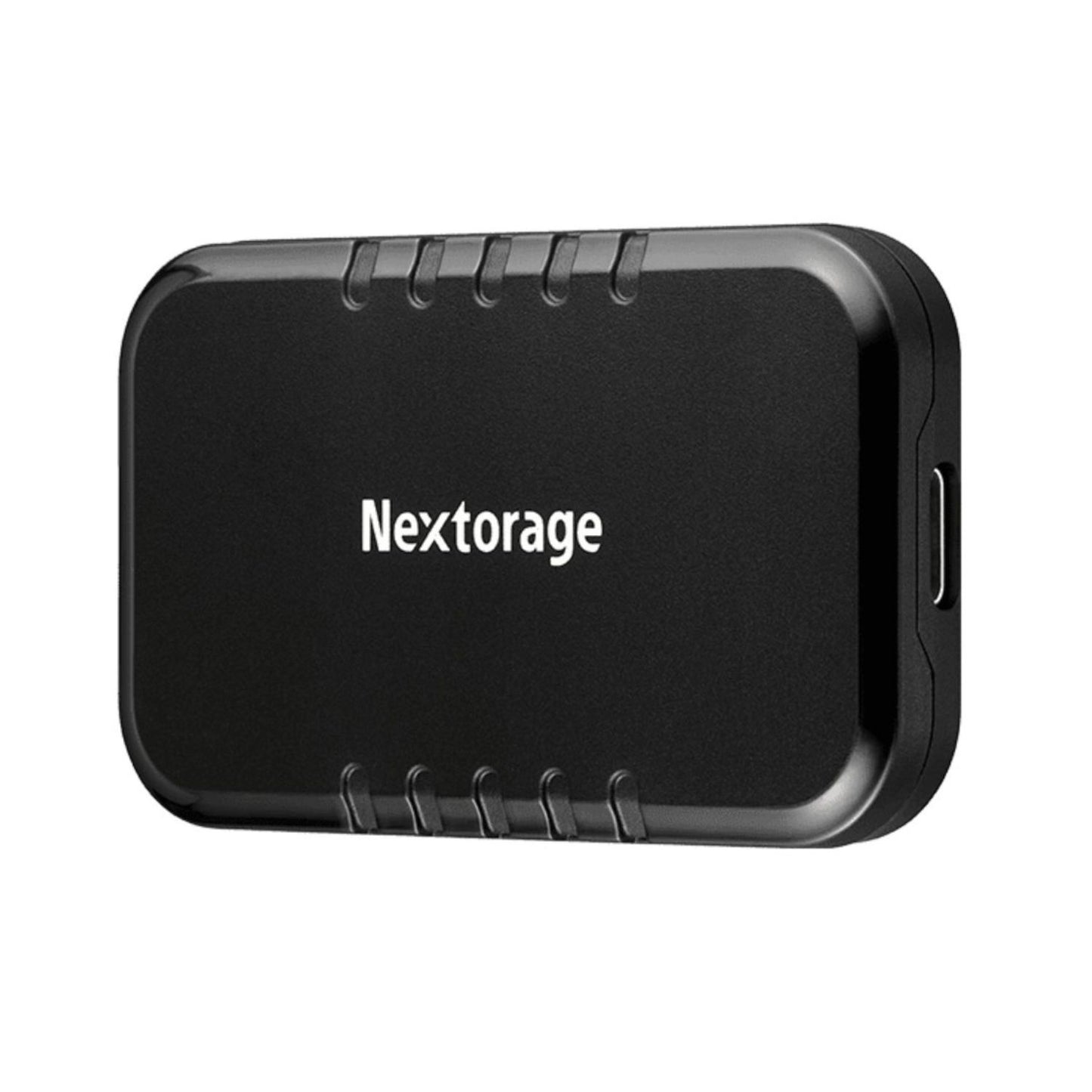 Nextorage NX-P2SE tragbare SSD, Seitenansicht mit Anschlussöffnung am Gehäuse