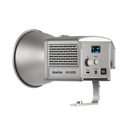 Portable LED video light with rear control panel and adjustable mounting bracket
