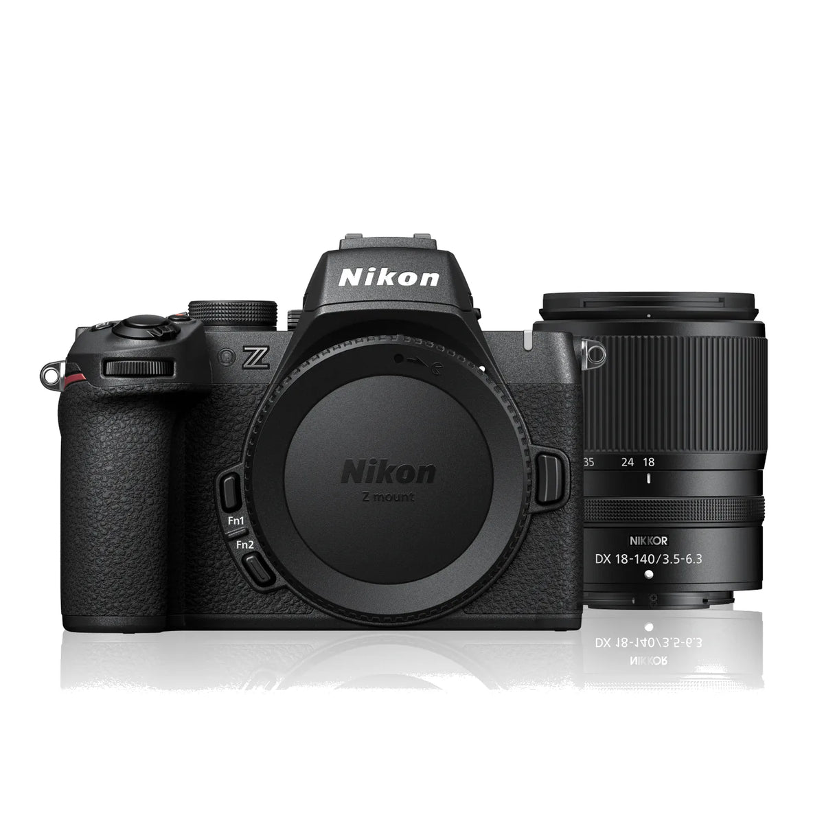 Black mirrorless camera kit with NIKKOR Z DX 18-140mm lens attached