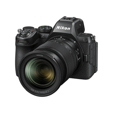 Black mirrorless camera with lens, side controls and Nikon badge visible