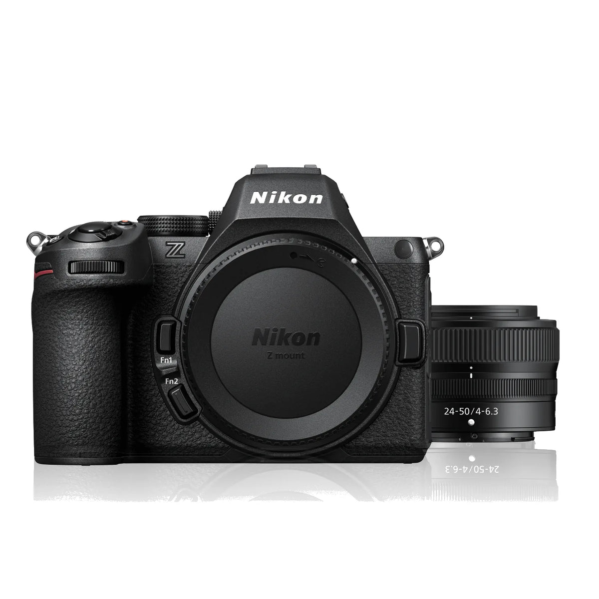 Black mirrorless camera with lens mounted, front lens cap on