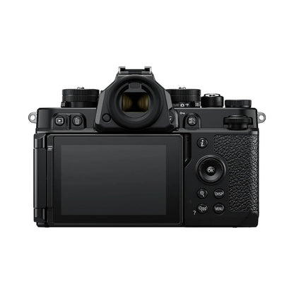 Black Nikon Zf mirrorless camera, rear view with LCD display and buttons