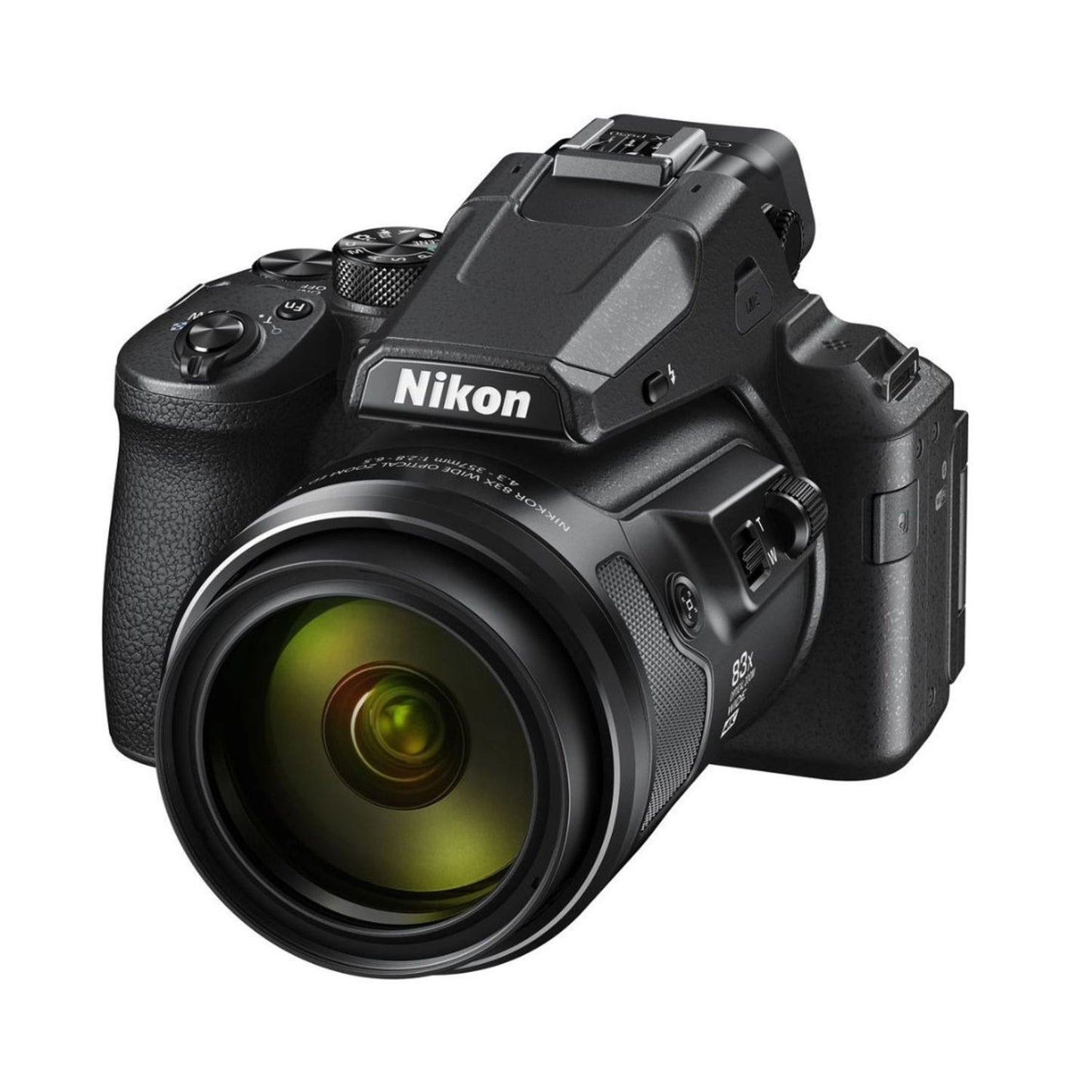 COOLPIX P950 digital camera side view, zoom lens and top controls