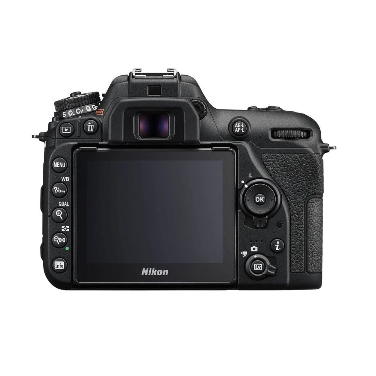 Nikon D7500 DSLR Rückansicht mit LCD-Display, Tastenfeld und Daumenrad