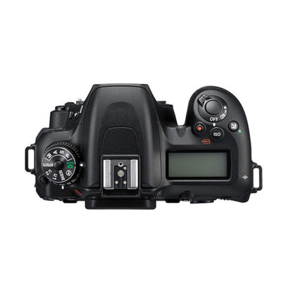Nikon D7500 DSLR von oben mit Moduswahlrad und ISO-Taste-Regler