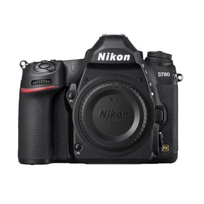 Nikon D780 DSLR camera with front lens and grip, black body