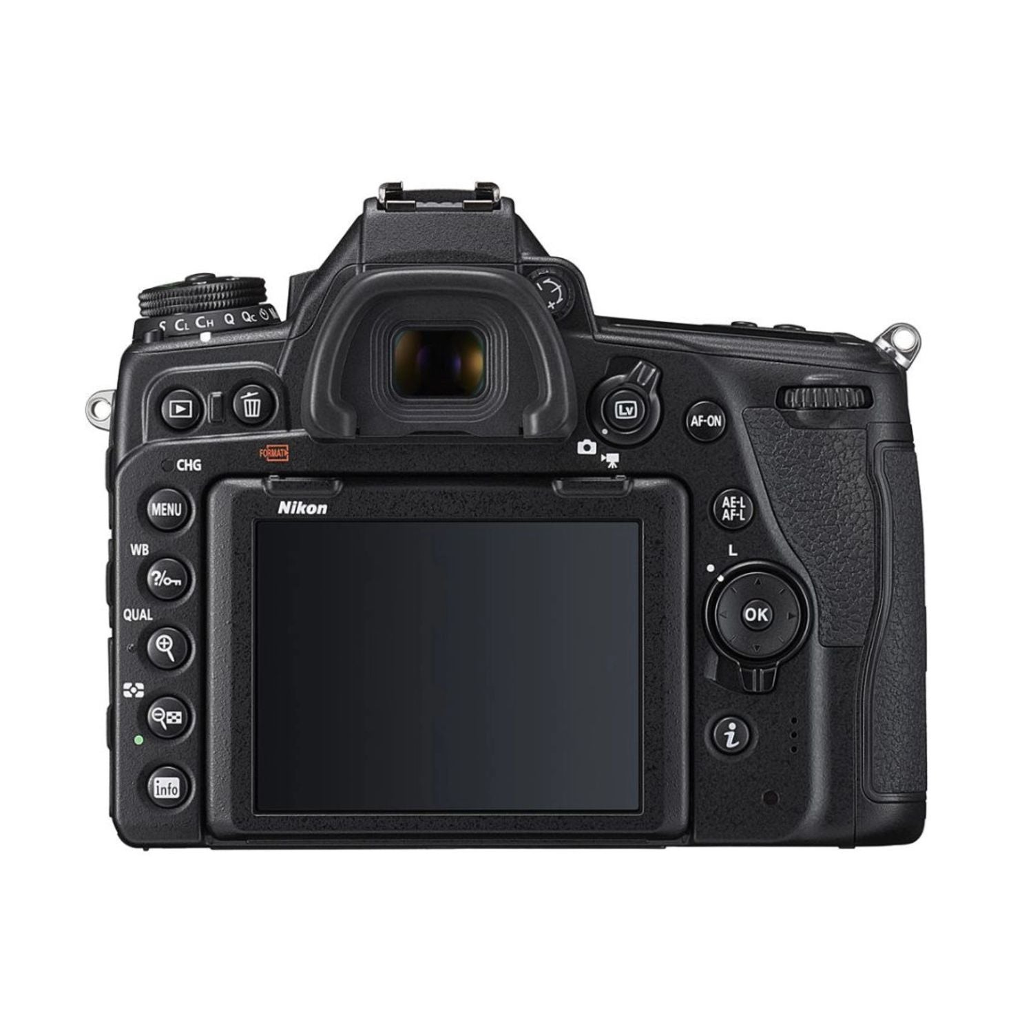 Back view of Nikon D780 DSLR camera with rear LCD and control buttons, black