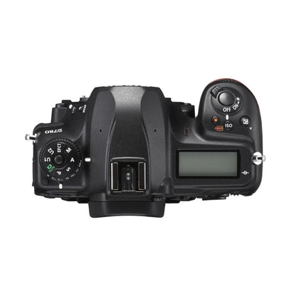 Top view of Nikon D780 DSLR camera with mode dial and ISO controls, black body