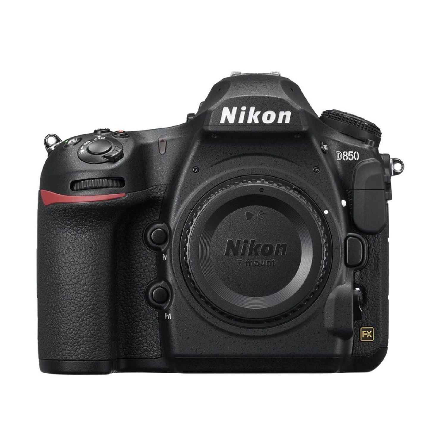 Nikon D850 DSLR, black body with lens mount, front controls and D850 label