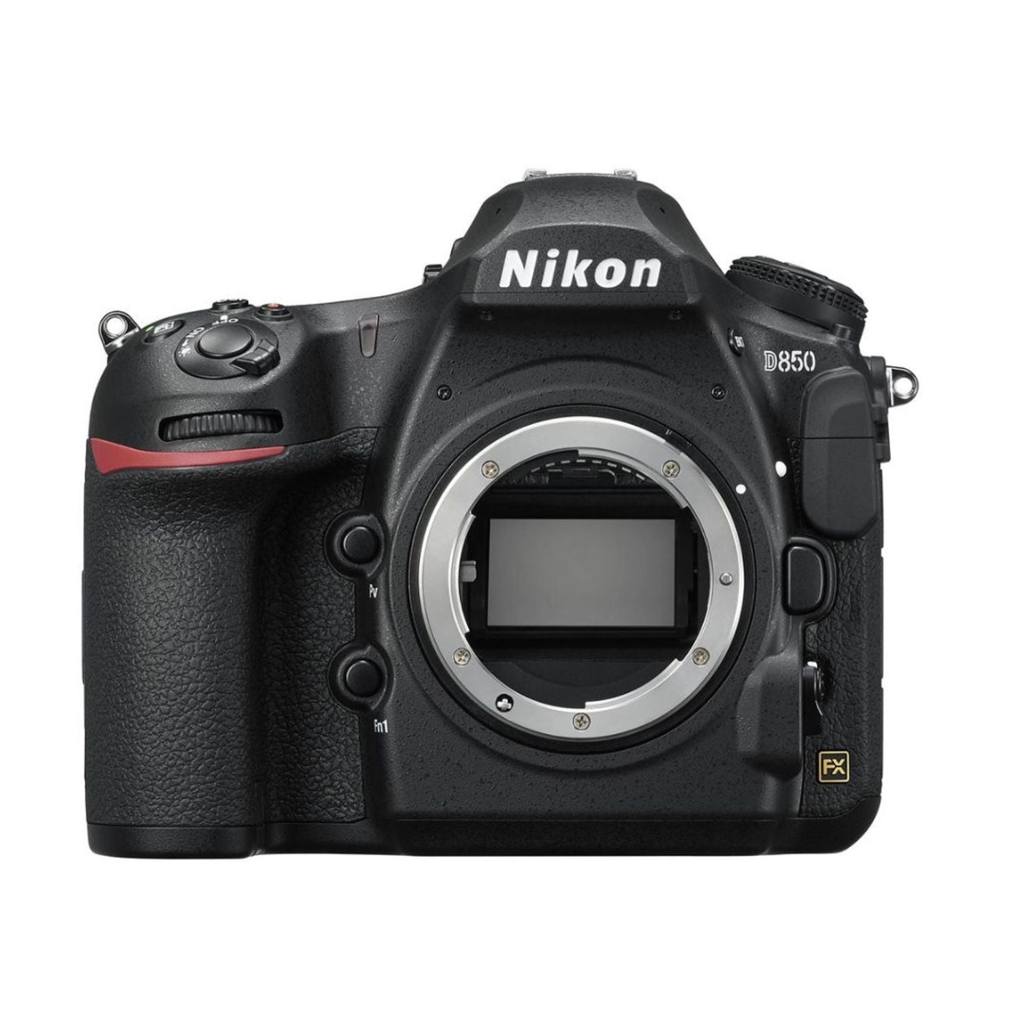 Nikon D850 DSLR, rear view with LCD screen, buttons, and FX badge