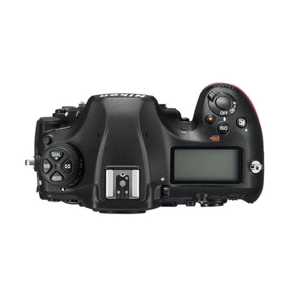 Nikon D850 DSLR, top controls with ISO, power OFF switch, and mode dial
