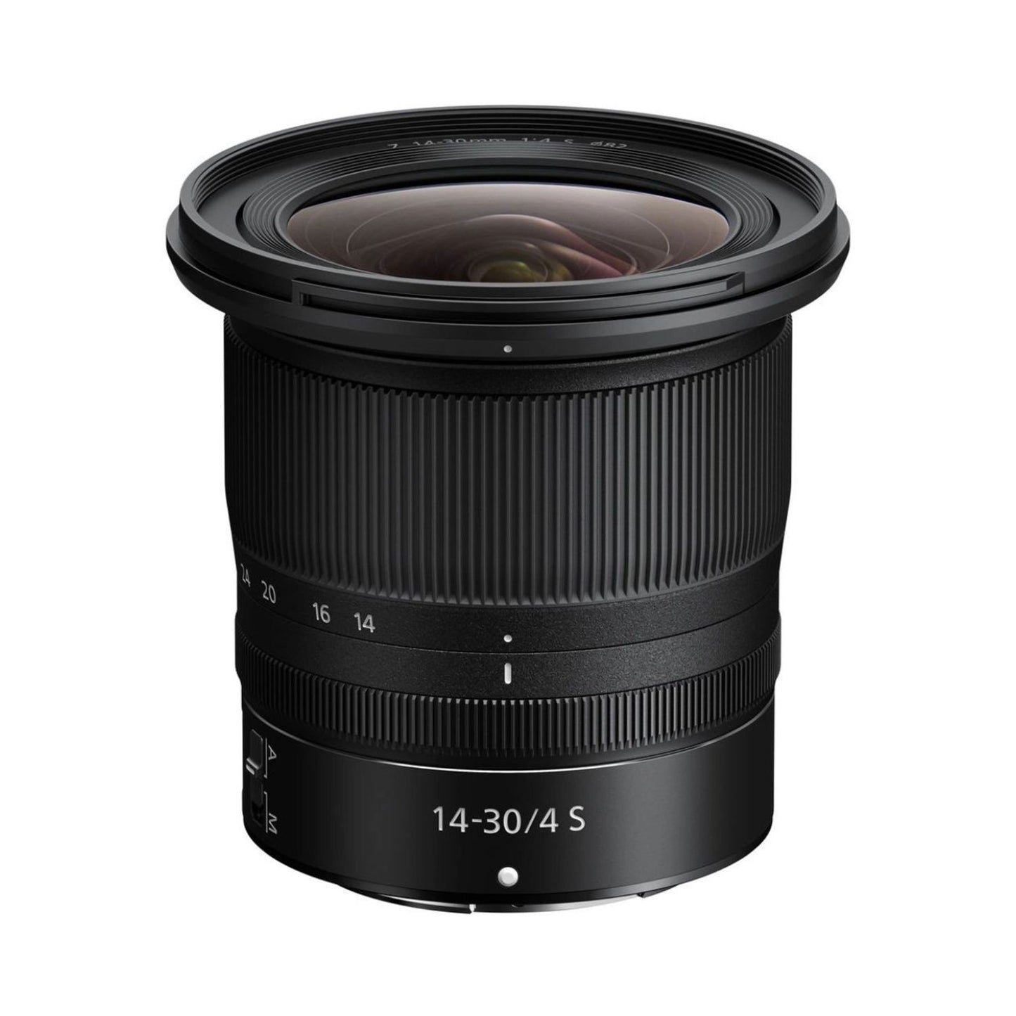 Nikon 14-30mm f/4 S Objektiv, schwarzes Gehäuse mit Zoom- und Fokusring