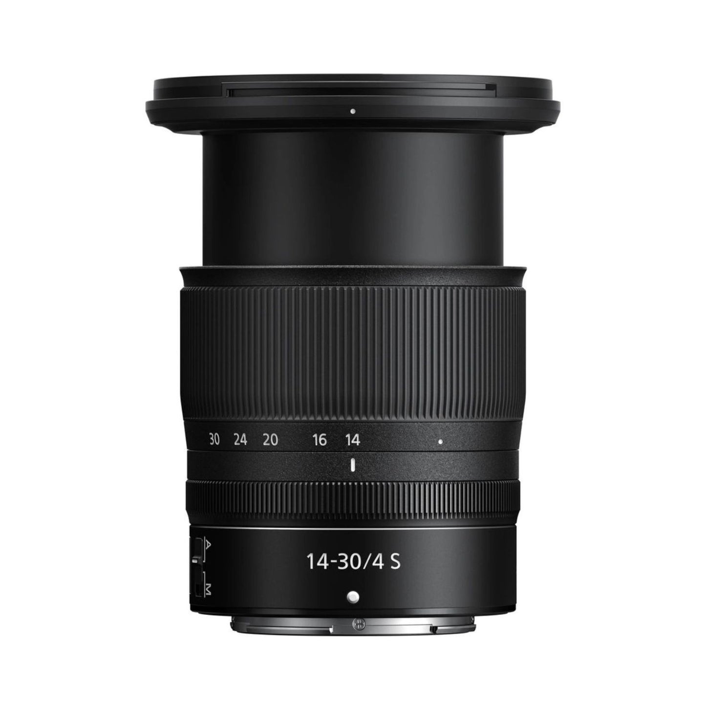 Nikon 14-30mm f/4 S Objektiv von der Seite, Bedienelemente und Anschlussbereich