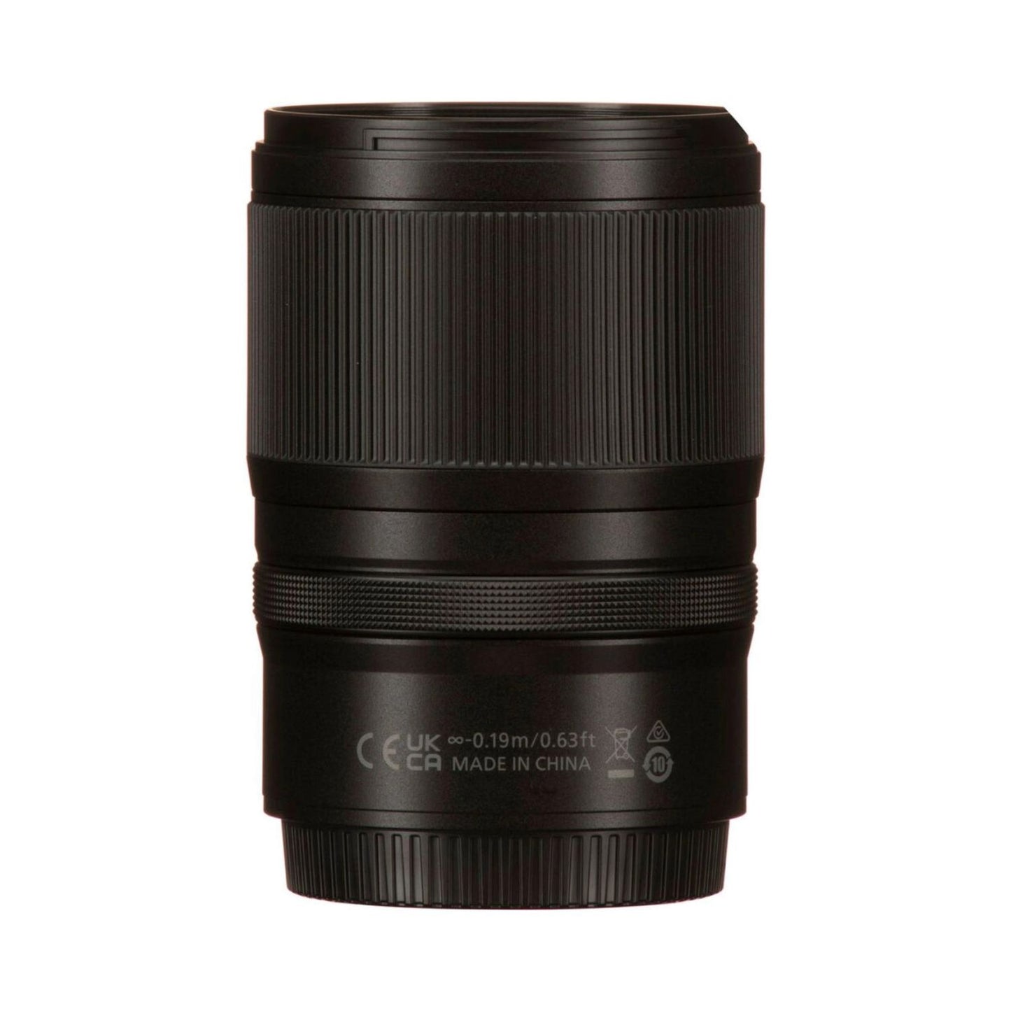 NIKKOR Z 17-28mm f/2.8 lens rear label, CE/UKCA and made in China text