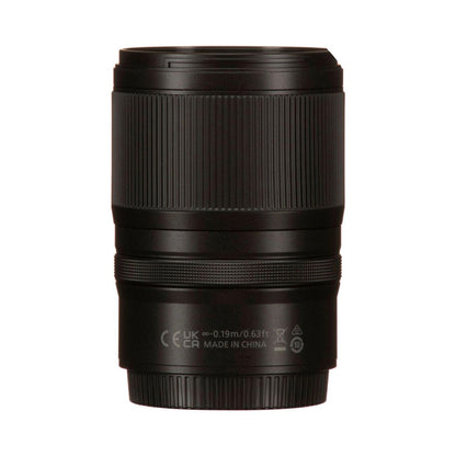 NIKKOR Z 17-28mm f/2.8 lens rear label, CE/UKCA and made in China text