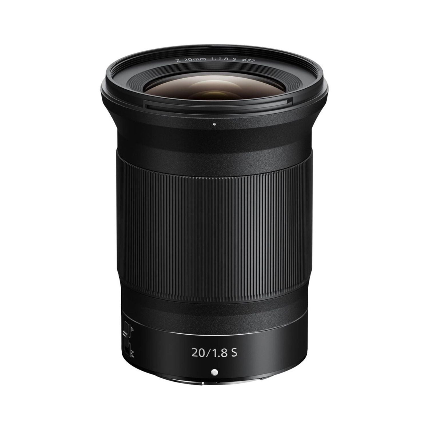 NIKKOR Z 20mm f/1.8 S lens, matte black body and front glass element