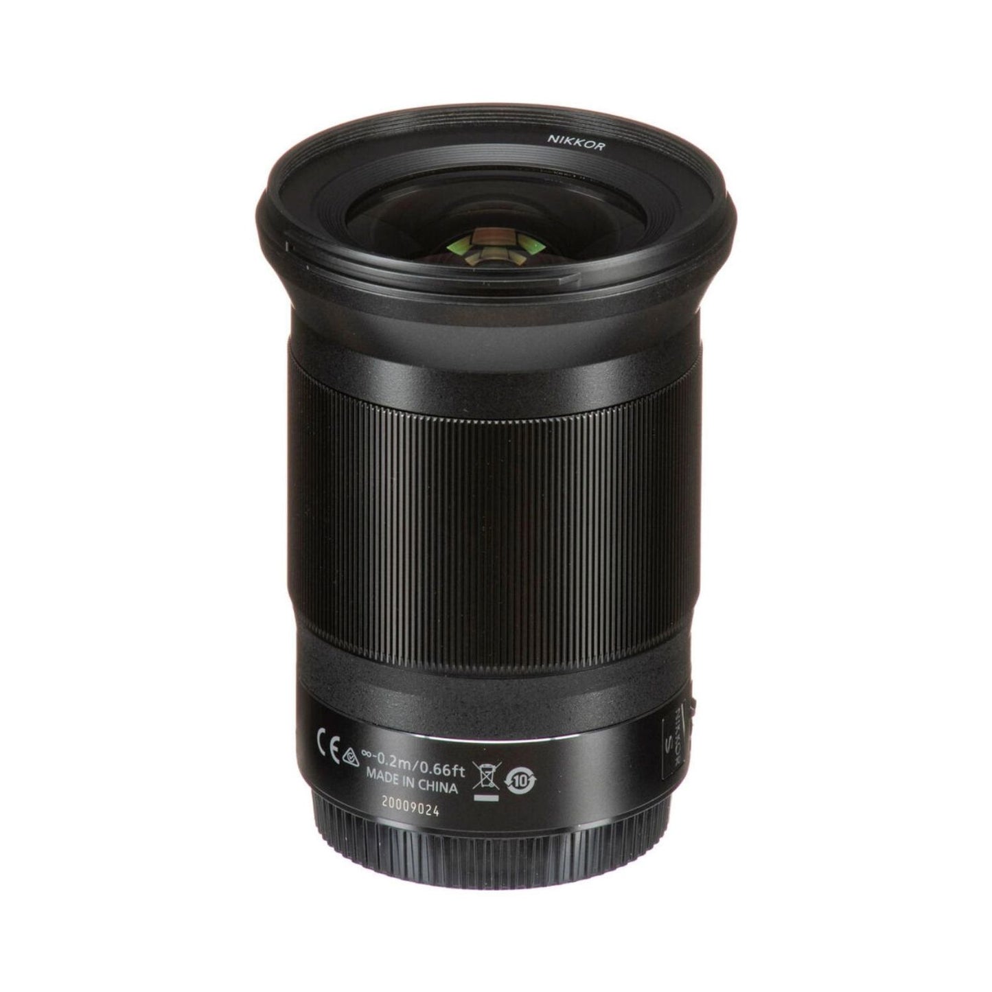 NIKKOR Z 20mm f/1.8 S lens rear view, mount side with printed specifications