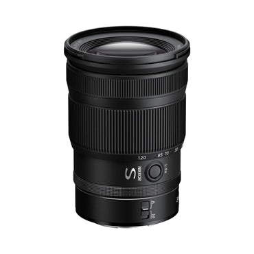 NIKKOR Z 24-120mm f/4 S lens, side view with zoom and mode markings