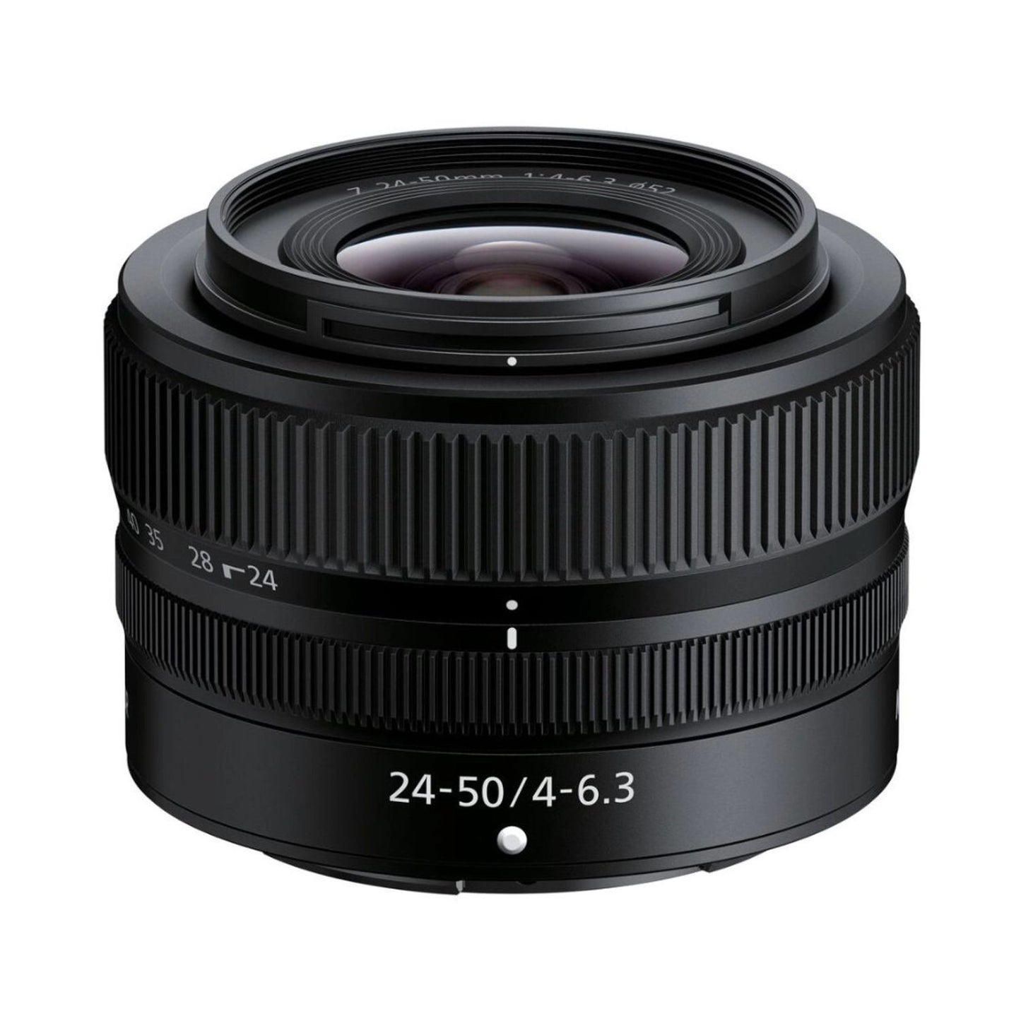 NIKKOR Z 24-50mm f/4-6.3 lens, textured grip ring and front glass