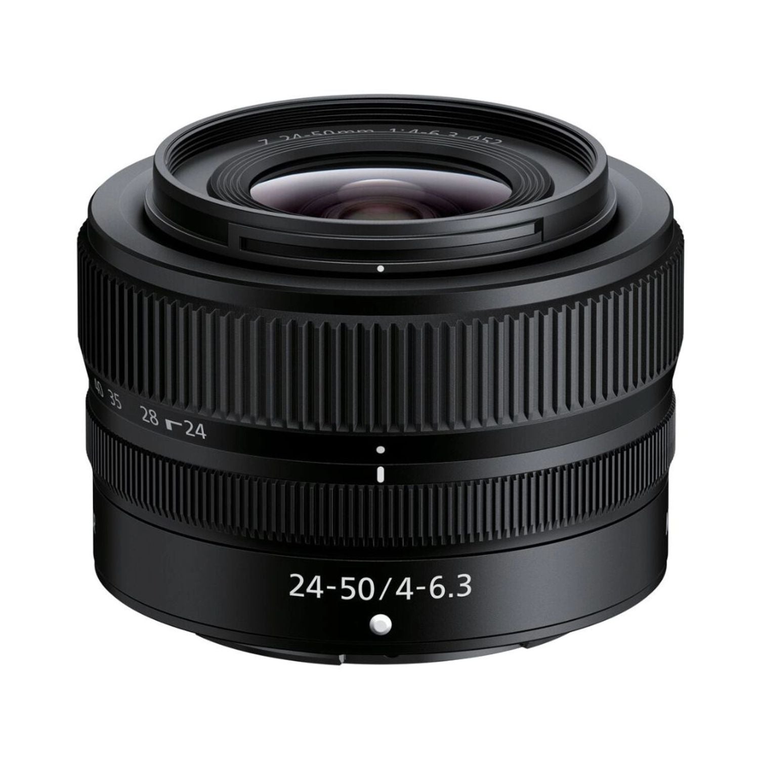 NIKKOR Z 24-50mm f/4-6.3 lens, textured grip ring and front glass