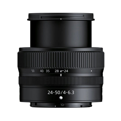NIKKOR Z 24-50mm f/4-6.3 lens, rear side with mount contacts and markings