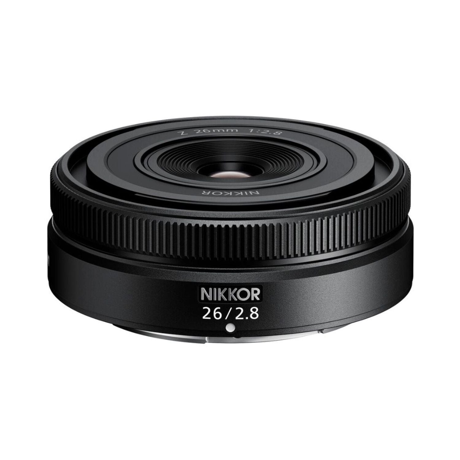NIKKOR Z 26mm f/2.8 lens, front glass and ribbed grip ring