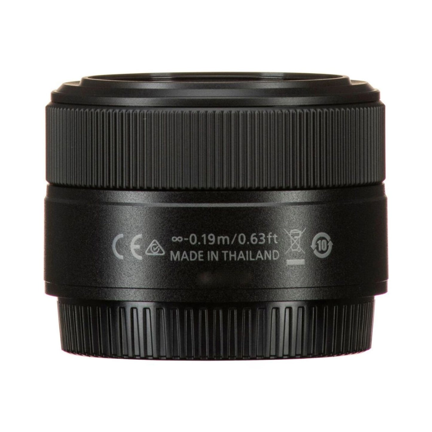 NIKKOR 28mm f/2.8 lens back, textured rings and certification markings